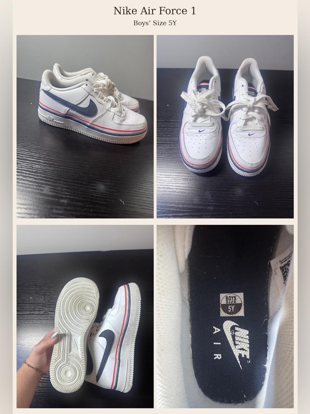 Nike Kids White Sneakers with Navy and Pink Trim